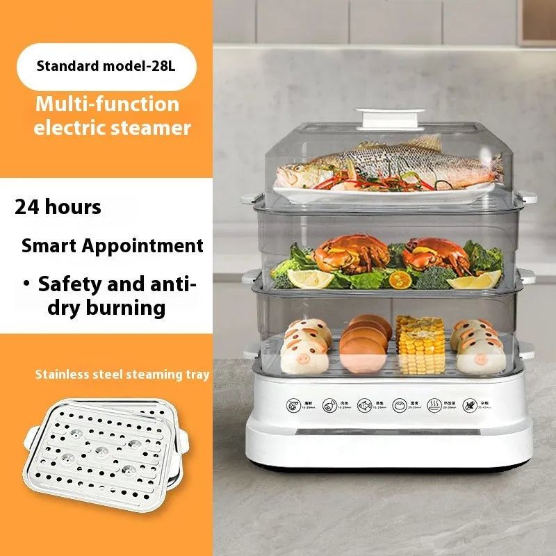 Electric steamer with stainless steel rack, 10-litre capacity, and 800W power for household use