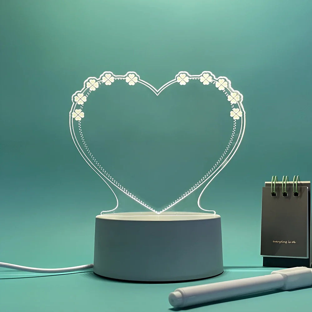 Transparent luminous acrylic desktop tablet with USB warm yellow light, 193mm x 100mm size, includes pen for writing