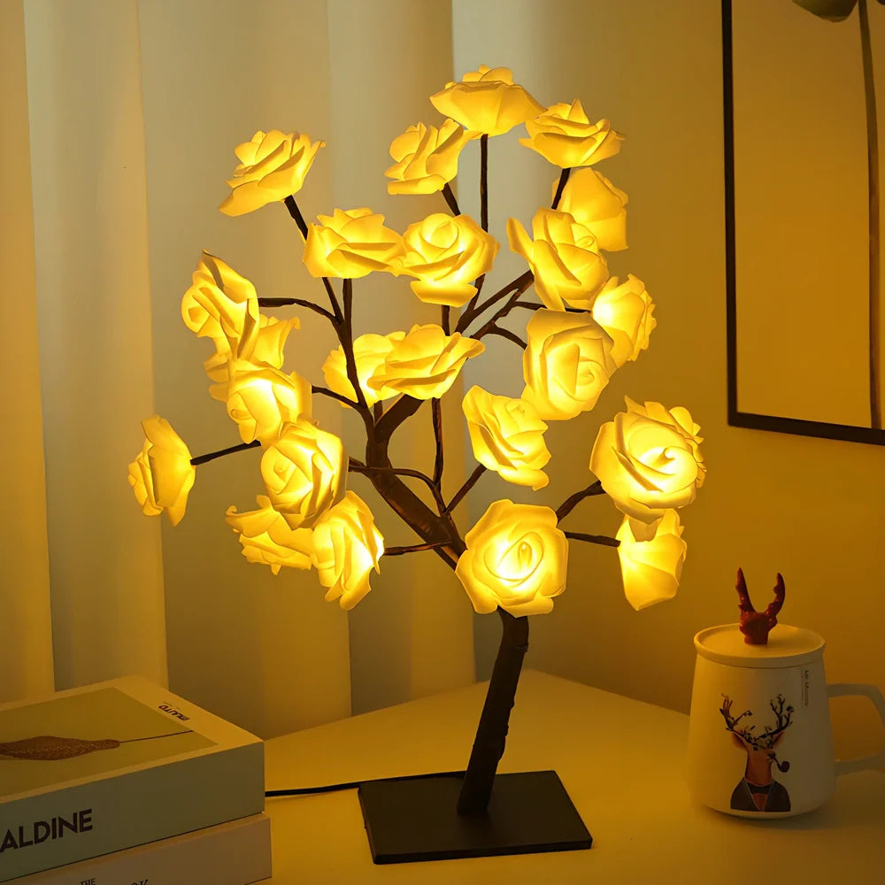 Fibre optic cherry tree night light with 48 LED blossoms and USB cable