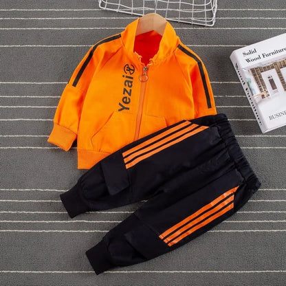 Boys' striped two-piece outfit, long-sleeve top and trousers, green or orange, 80-120cm