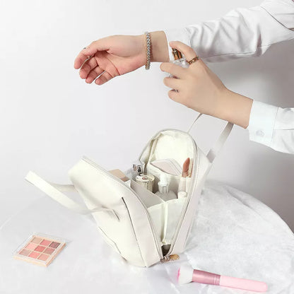 Girly Heart Egg Shell Waterproof Makeup Bag in pink and white with sewing line design