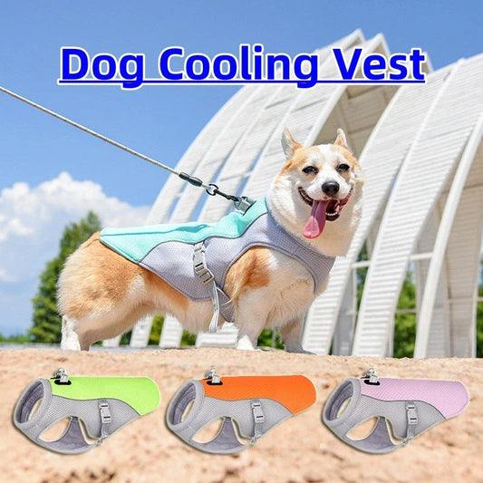 Cooling dog vest made of breathable, sun-proof material to keep dogs cool and comfortable during hot weather
