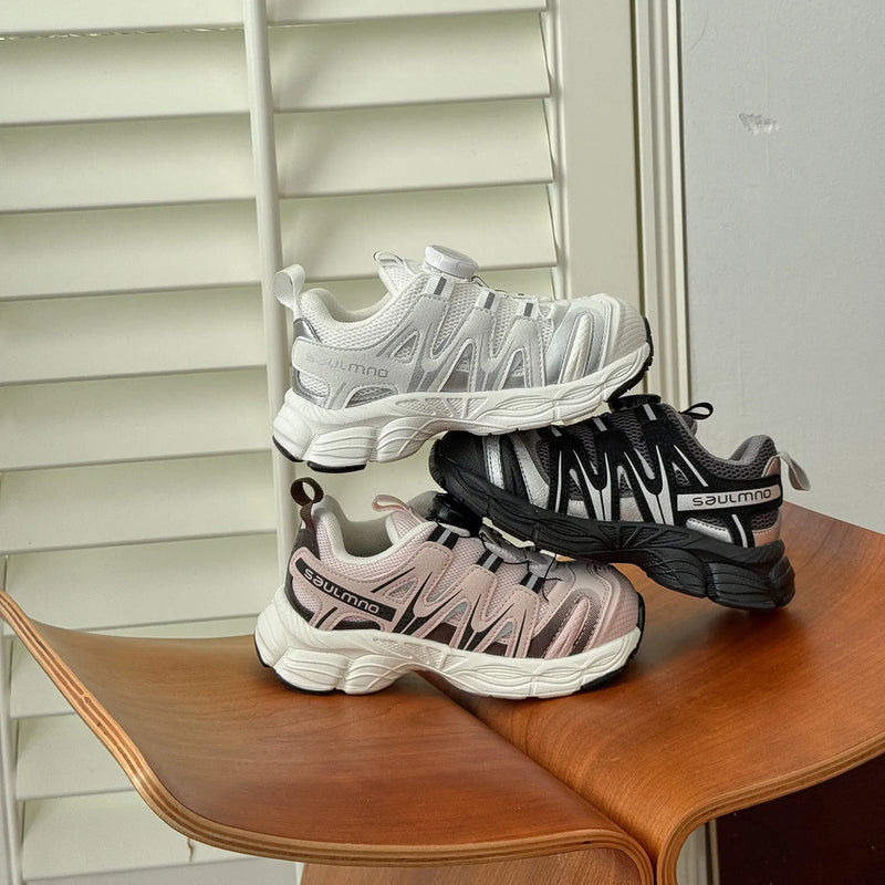 Fashion Girls Lightweight Breathable Casual Shoes in PU Leather Mesh, Unisex Style with Solid Colour Options for Everyday Wear in Black, Beige or Pink, UK Sizes 23-37
