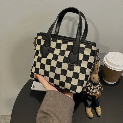 Premium Houndstooth Crossbody Bags for Women - Stylish Wool Handbag with Adjustable Strap and Spacious Main Compartment