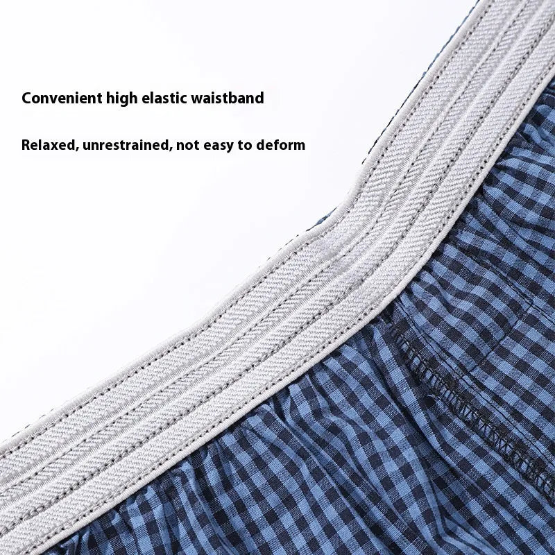 Men's cotton loose boxer shorts plus size mid waist breathable in blue, black and white plaid, red plaid