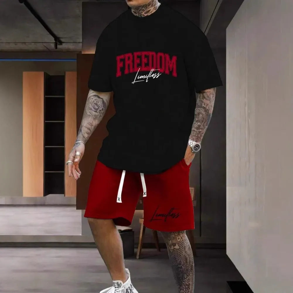 Men's 3D printed short sleeve top and matching shorts set in various colours