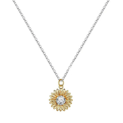 925 silver sunflower necklace with adjustable chain showing geometric daisy pendant design and cross chain detail