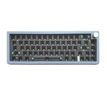 Customisable DIY mechanical keyboard kit with RGB backlighting and control knob, shown in multiple colour options