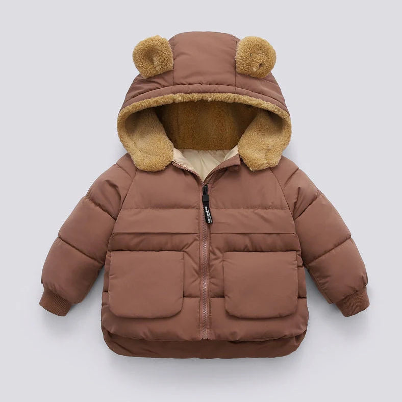 Children's hooded jacket in black, pink, caramel or beige with silk floss insulation for autumn and winter wear