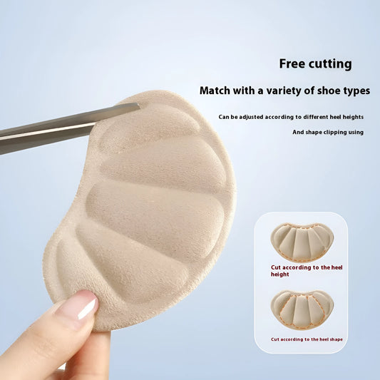 Three pairs of camel-coloured suede heel cushion pads with adhesive backing.