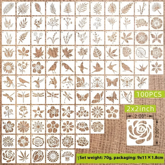 Milky white PET film spray painting stencil sheets with hollow-cut animal, floral, letter, and mandala designs.