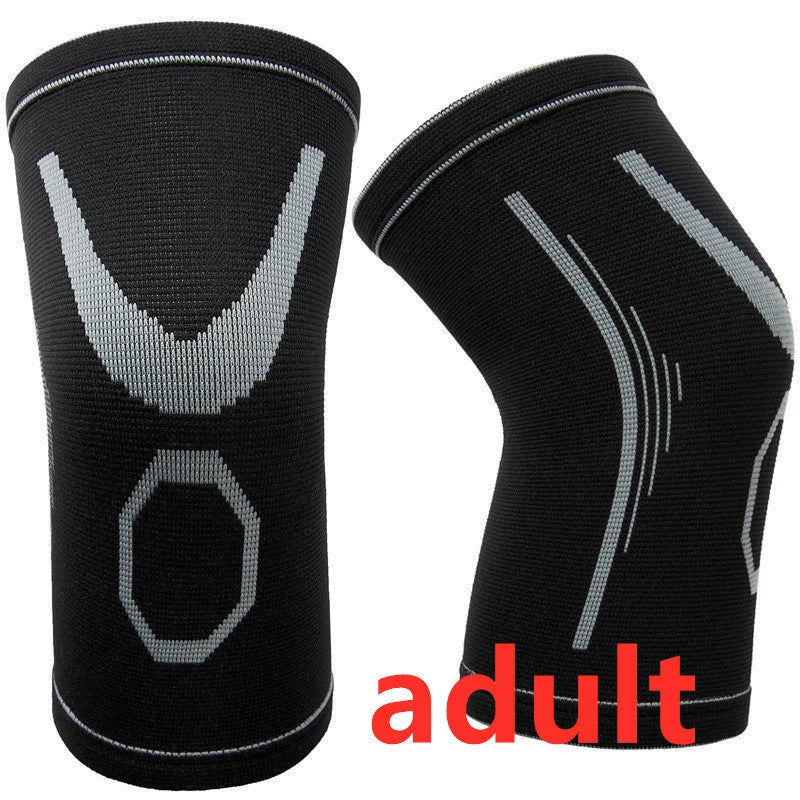 Knitted jacquard children's nylon knee pads in orange and black or grey and black for active play protection