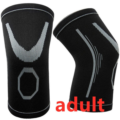 Knitted jacquard children's nylon knee pads in orange and black or grey and black for active play protection