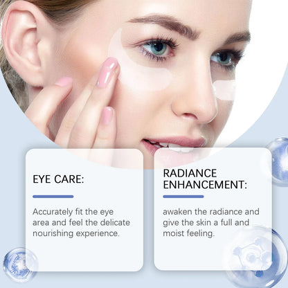 One pair of clear hydrogel microneedle eye patches for wrinkle care on a skincare background.