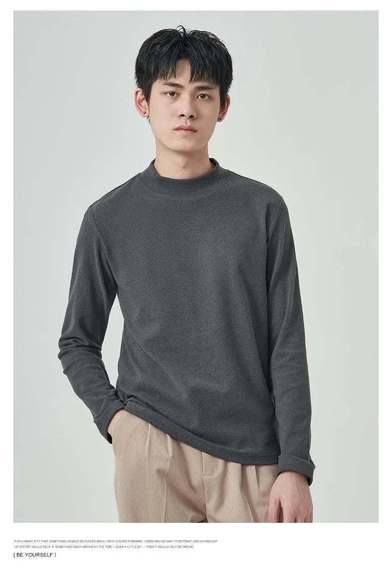 Men's half high collar long sleeve t-shirt in Dralon fabric for autumn winter casual wear