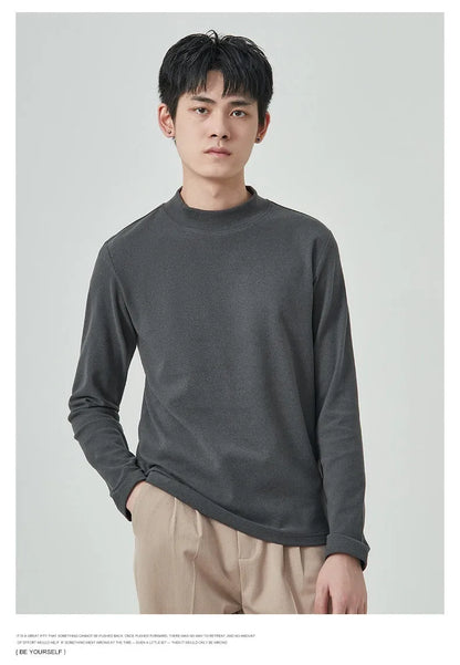 Men's half high collar long sleeve t-shirt in Dralon fabric for autumn winter casual wear