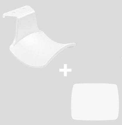 Black ABS plastic wall hanging rack with an X-shaped handle, shown with adhesive gel and screws for mounting.