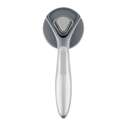 Grey self-cleaning slicker brush for pet grooming with one-click button and massage bristles