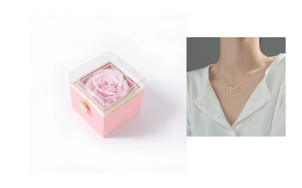 Acrylic rotating rose jewelry box in sapphire blue, 10cm diameter with three-layer storage and carrying bag