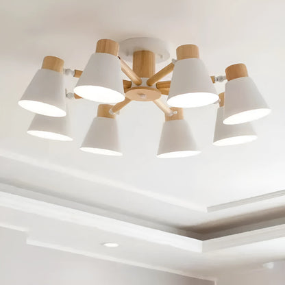 Nordic Macaron ceiling lamp with ironwood construction and multiple light heads in various colour options
