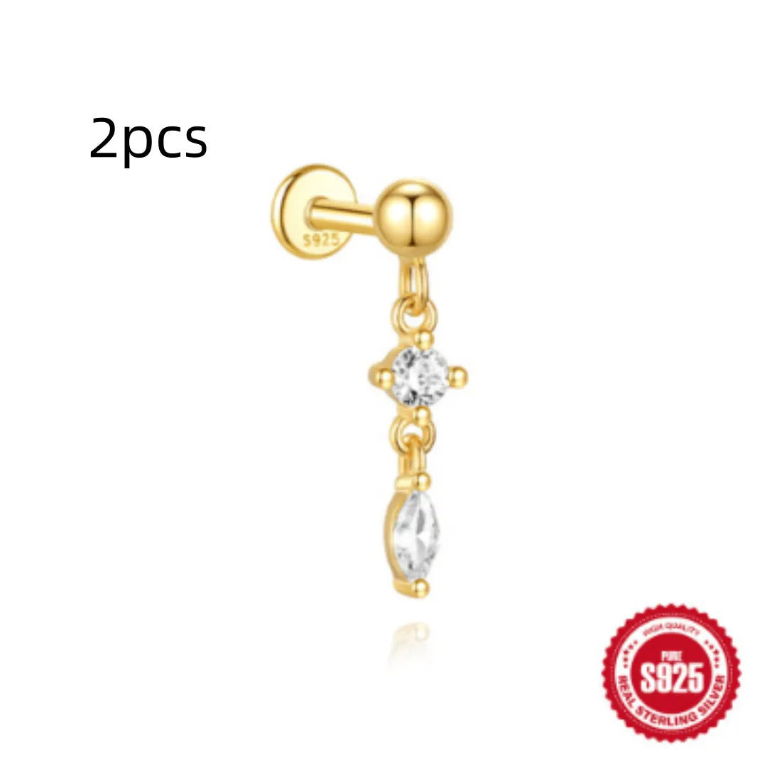 S925 sterling silver water drop shaped earrings with a flat spiral design in a gold electroplated finish.