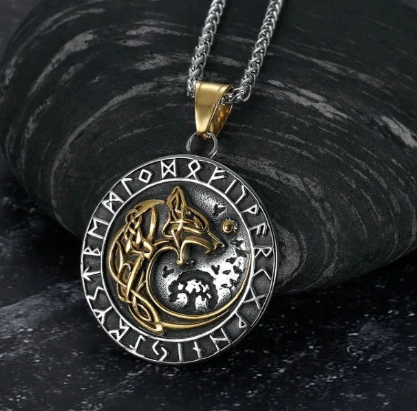 Stainless steel Norse rune necklaces with various Viking symbols and designs