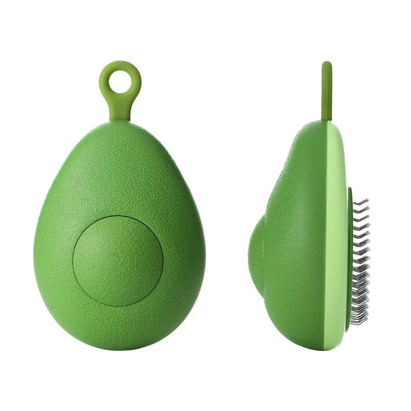 Premium pet grooming brush with avocado-shaped handle for massage and deshedding, promoting a lustrous, healthy coat for cats and dogs
