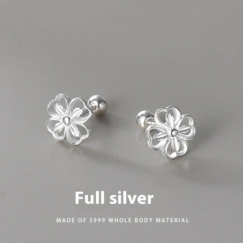 Elegant floral sterling silver stud earrings with screw-back closure for all-day wear