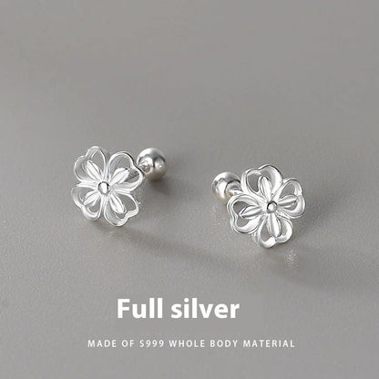 Elegant floral sterling silver stud earrings with screw-back closure for all-day wear