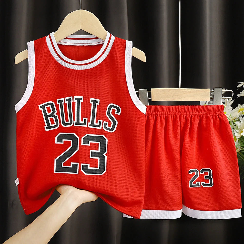 Boys' basketball sports suit two-piece set in chemical fibre blend fabric