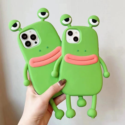 Cartoon Frog Silicone Shockproof iPhone Case in pink and green