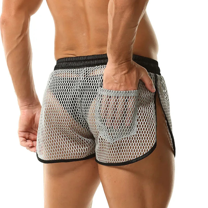 Men's loose fit polyester boxers in solid black, white, grey and red colours