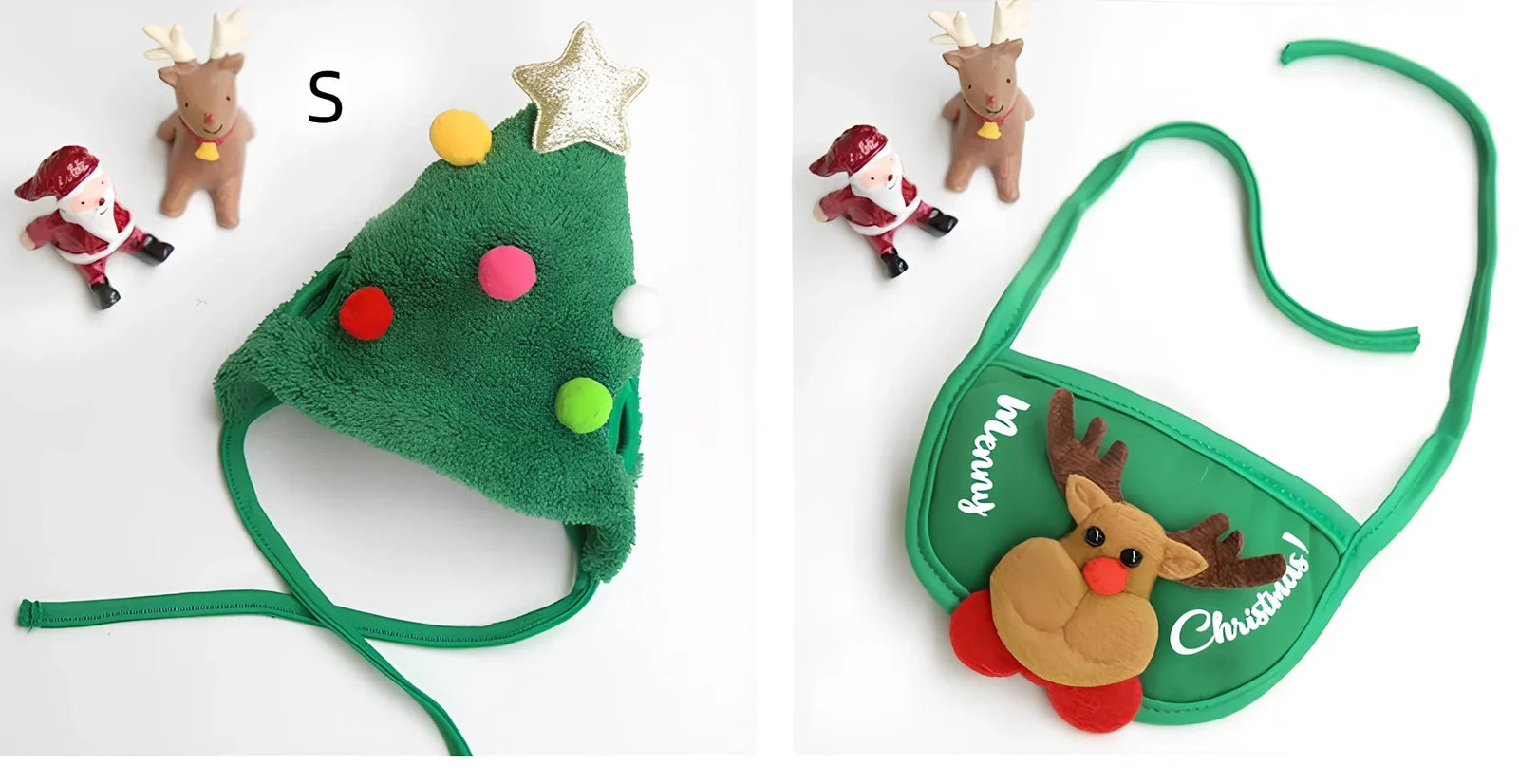 Christmas pet hat and saliva towel set with deer design for dogs and cats up to 15kg
