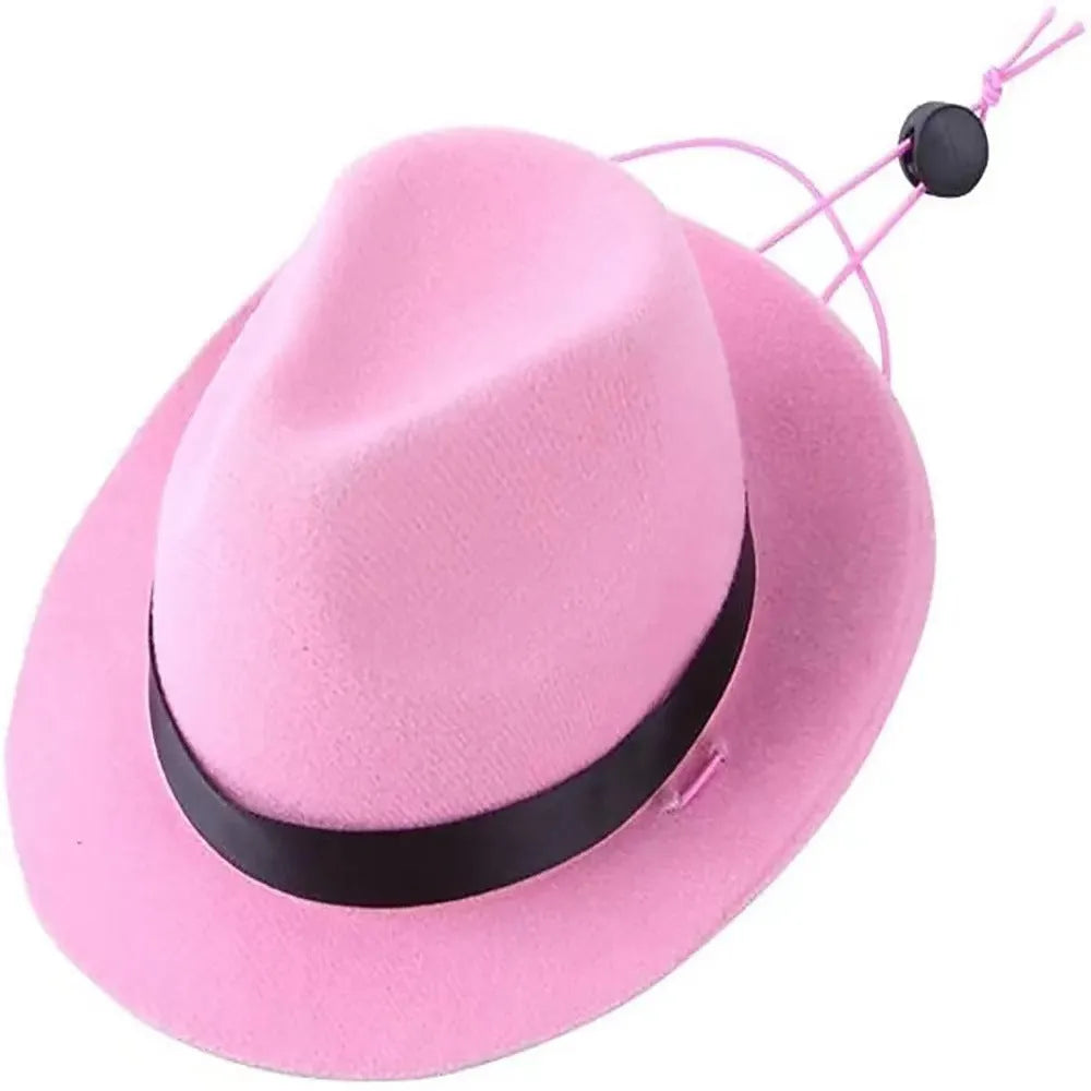 Mini pet hat for small dogs and cats in wool-felt fabric, S size 155cm diameter, available in black, brown, pink, and red.