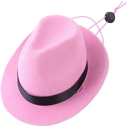 Mini pet hat for small dogs and cats in wool-felt fabric, S size 155cm diameter, available in black, brown, pink, and red.