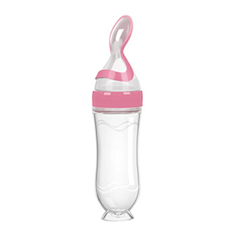 Blue baby silicone feeding spoon with 90ml capacity for rice paste and semi-liquid foods