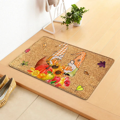 Thanksgiving pumpkin doormat measuring 40x60cm with autumn leaf design in polyester construction