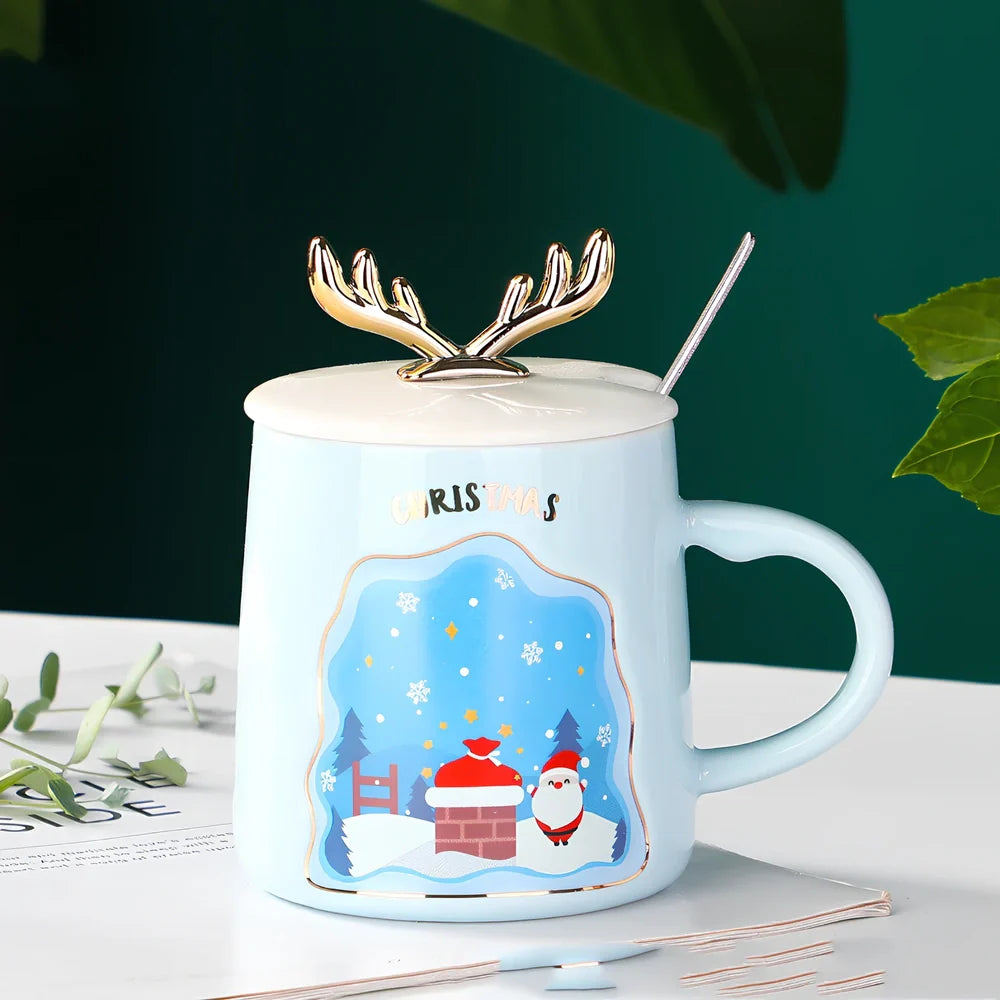 Ceramic Christmas mug with colourful holiday design, 13oz capacity, lead-free construction