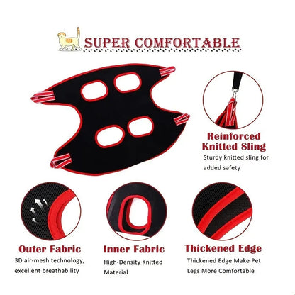Pet grooming hammock restraint bag hanging for cat or small dog nail clipping and bathing.