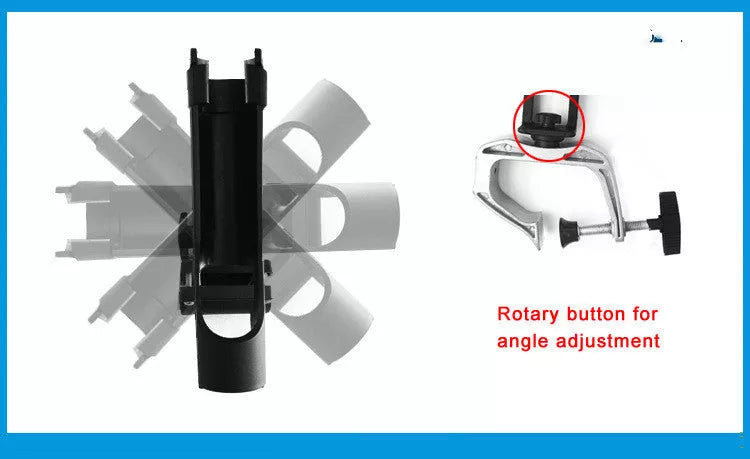 Nylon Plastic Fishing Rod Holder with 360-degree rotation and G Clamp mount