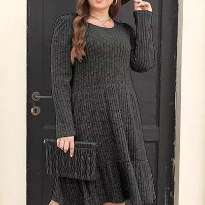 Solid color round neck knitted dress sweater in various colors and sizes