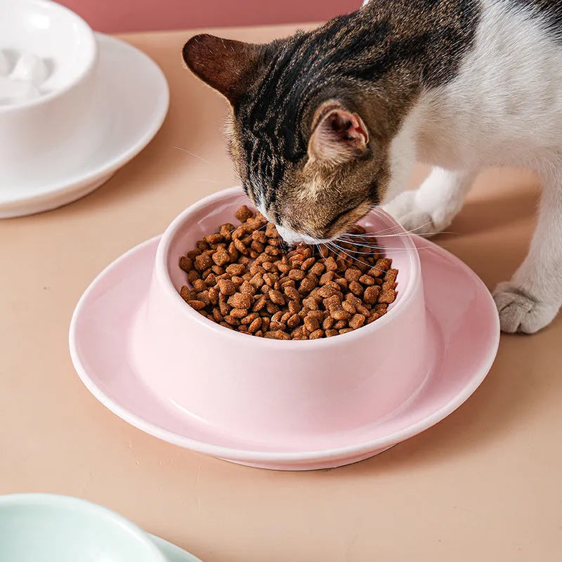 Green ceramic slow feeder bowl for pets with high walls and a non-slip rubber base.