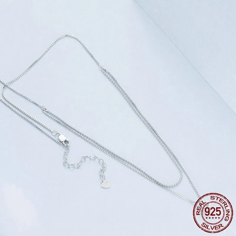 S925 sterling silver double-layer pendant necklace with a pearl chain in silver colour