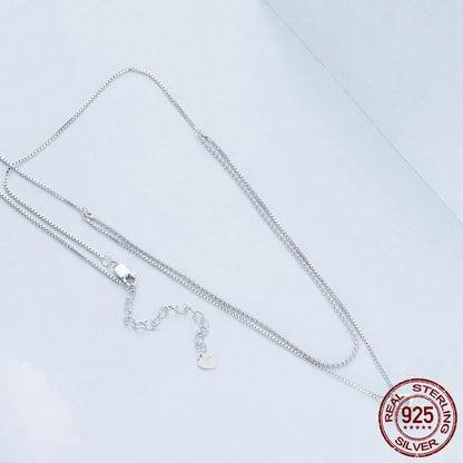 S925 sterling silver double-layer pendant necklace with a pearl chain in silver colour