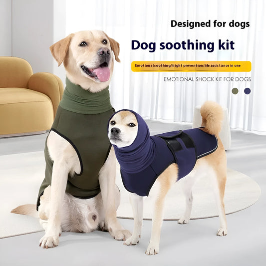 Army green dog anxiety jacket with gentle pressure design for calming support