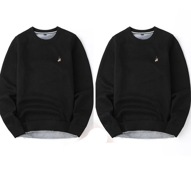 Men's navy blue velvet thickened winter sweater with regular fit