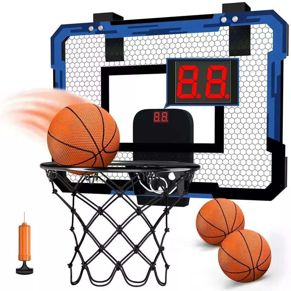 Indoor dunk basketball hoop shooting toy with scoreboard and two balls