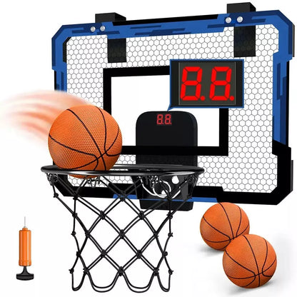 Indoor dunk basketball hoop shooting toy with scoreboard and two balls