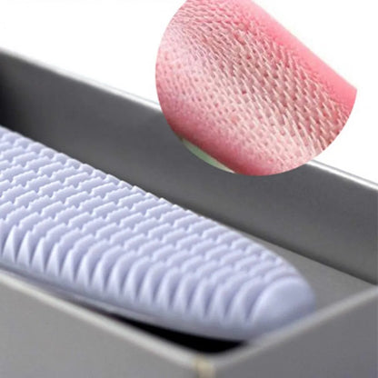Grey and pink cat grooming comb with tongue massage design and dual-ended narrow and wide sections