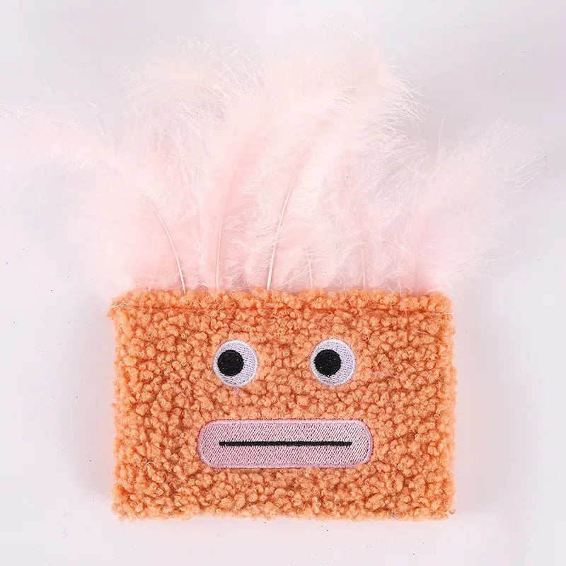 Catnip plush toy with funny explosion head shape and big mouth design in blue, green, orange, or purple colours
